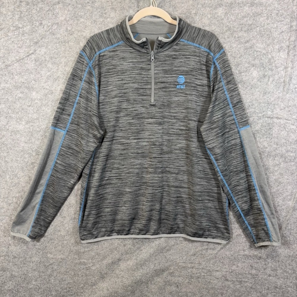AT&T Reversible Pullover Shirt Mens Sz L Gray 1/4 Zip Workwear Employee Logo